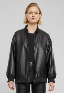 Ladies Synthetic Leather Bomber Jacket black