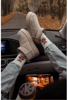 Skarpetki Damskie Miś w Sweterku Ecru