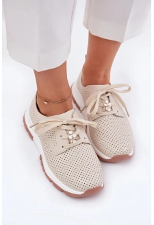 Skórzane Półbuty Damskie Z Przypinką Artiker 54C1811 Beżowe