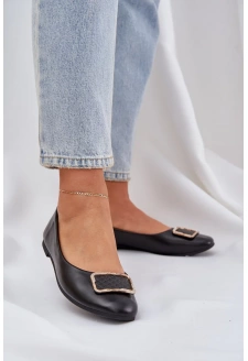 Eko Skórzane Baleriny Z Ozdobą Czarne Tulnelia