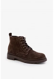 Suede Insulated Men's Ankle Boots with Zipper Big Star Brown