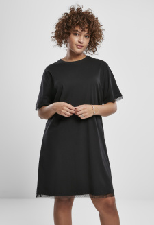 Ladies Boxy Lace Hem Tee Dress black