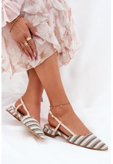 Baleriny Damskie Ze Szpiczastymi Noskami Na Delikatnym Obcasie Beżowe Abroes