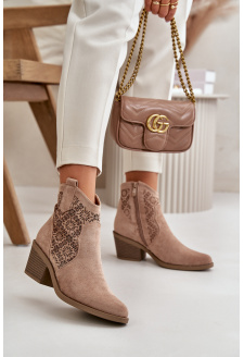 Lace-Up Ankle Cowboy Boots with Zipper in Eco Suede Beige S.Barski HY42-944