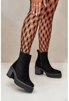 Women's Insulated Ankle Boots with Heels in Black Eco Suede Irissinae