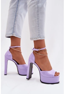 Lakierowane Sandały Damskie Na Słupku I Platformie Fioletowe Horvia