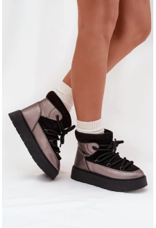 Niskie Śniegowce Damskie Ocieplane Futerkiem Z Grubym Wiązaniem Czarne Xarina