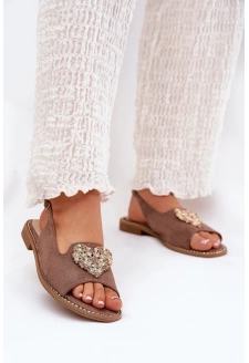 Sandały Damskie Z Ozdobnym Sercem S.Barski KV27-018 Ciemnobeżowe