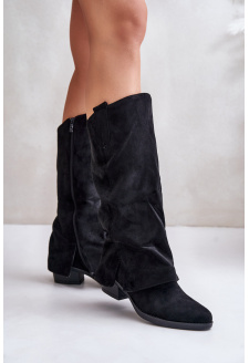 Women's Low Heel Boots with Folded Upper Black Stinova