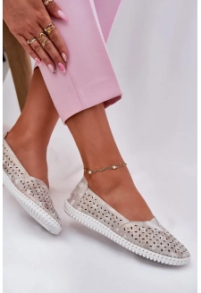 Zamszowe Ażurowe Półbuty Damskie Złoto-Szare Chulieta