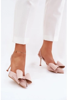 Szpilki Z Odkrytymi Piętami I Kokardką Beżowe Eklevia