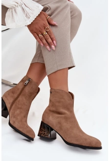 Botki Damskie Z Naturalnego Zamszu Na Obcasie Ocieplane Vinceza 66806 Camel
