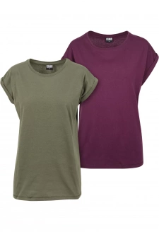 Ladies Extended Shoulder Tee 2-Pack olive/cherry