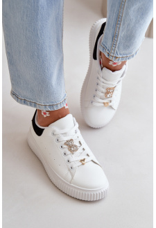 Low Sneakers Made of Eco Leather with Badges White-Black Cillione