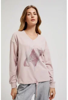 Women's sweatshirt with print and ties MOODO - pink