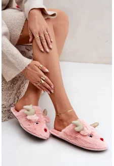Christmas slippers with reindeer motif Futrzane pink Asielle