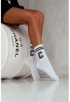 Women's Socks With Stripes And Letter C White-Black