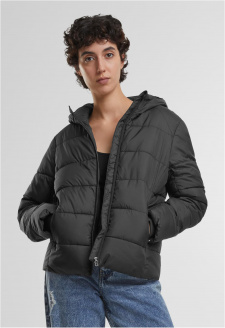 Ladies Short Puffer Jacket With Hood black