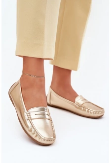 Damskie Eko Skórzane Mokasyny Złote Lenvie