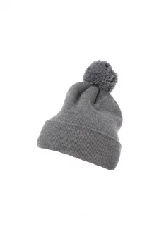 Cuffed Pom Pom Knit Beanie heathergrey