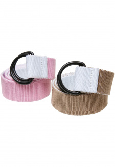 Easy D-Ring Belt Kids 2-Pack white/beige+white/rose