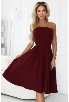 641-1 VIVIENNE gorsetowa rozkloszowana sukienka midi na wyjątkowe okazje - bordowa
