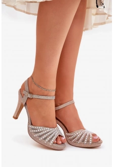 Sandały Na Szpilce Ze Zdobieniem I Brokatem D&A MR1038-33 Szampańskie