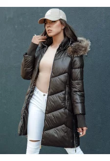 Women's winter quilted jacket with fur hood LAGOON mocha Dstreet TY4500