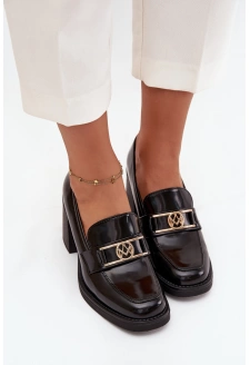 Półbuty Damskie Na Słupku Ze Złotym Detalem Czarne Privelle