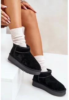 Women's Suede Platform Snow Boots Black Nereviana