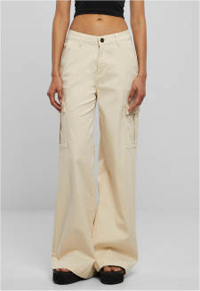 Ladies High Waist Wide Leg Twill Cargo Pants whitesand