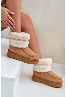 Women's platform snow boots with fur and Camel Deepanti pattern