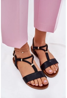 Damskie Płaskie Sandały Z Paskami S.Barski KV51-120 Czarne