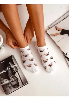 Women's Cotton Socks with Pugs White