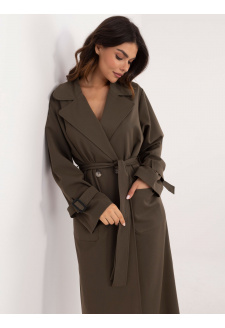 Khaki trench coat with decorative stripes