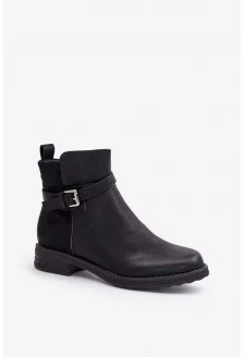 Insulated Ankle Boots with Flat Heel and Strap Black Sabamessa