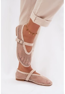 Siateczkowe Baleriny Z Paskiem Jasnobeżowe Pherina