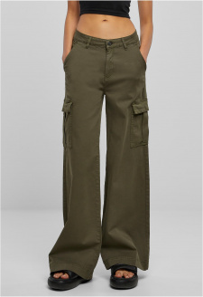 Ladies High Waist Wide Leg Twill Cargo Pants olive