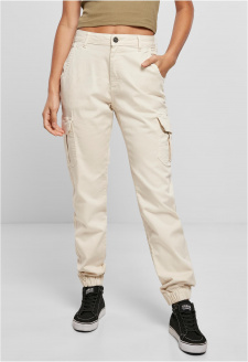 Ladies High Waist Cargo Pants whitesand