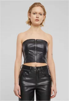 Ladies Synthetic Leather Bandeau Top black