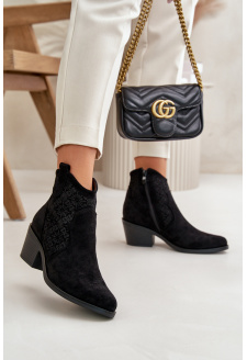 Lace Ankle Cowboy Boots with Zipper Eco Suede Black S.Barski HY42-944