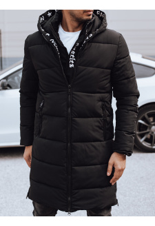 Men's long winter jacket with hood, quilted, black, Dstreet TX4871