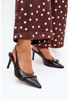 Lakierowane Czółenka Na Szpilce Ze Złotą Klamrą Czarne Vivae