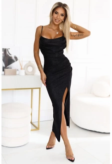 563-2 COSIMA Shiny, stunning draped dress - BLACK