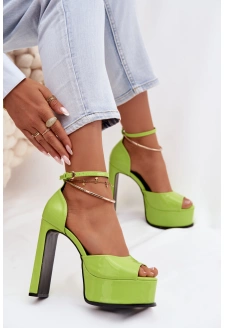 Lakierowane Sandały Damskie Na Słupku I Platformie Zielone Horvia