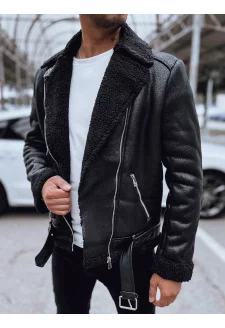 Men's black leather biker jacket Dstreet TX4712