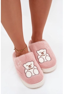 Futrzane Kapcie Z Misiem Różowe Noralie