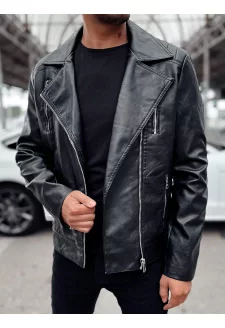 Men's black leather biker jacket Dstreet TX4715