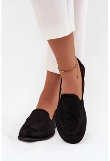 Mokasyny Damskie Z Eko Zamszu Płaskie Czarne Miryelle