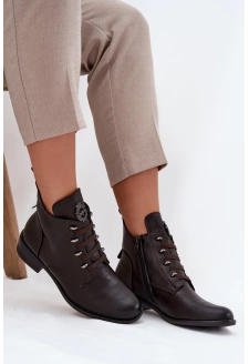 Niskie Botki Ocieplane Na Zamek Z Ozdobą Brązowe Nevalia